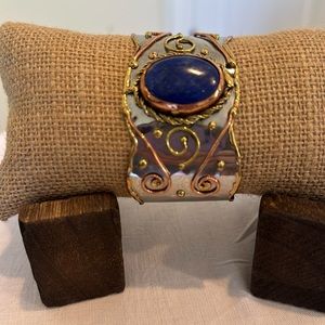 Lapis Lazuli Mixed Metal Adjustable Cuff
